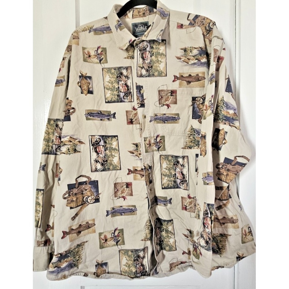 Vtg 90's‎ woolrich heavyweight fly fishing button up MEN XL cotton shirt